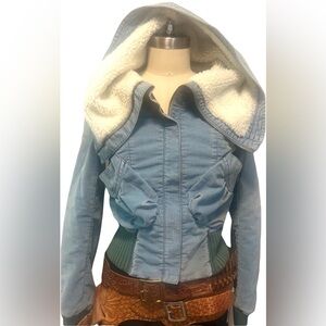 Vintage Y2K dusty blue super soft bomber jacket by FORNARINA Made in Italy